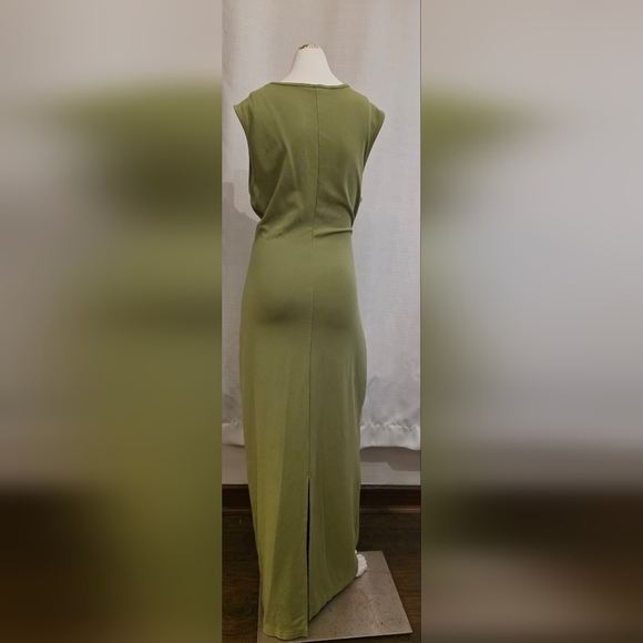 Sleeveless Olive Green Ruched Maxi Skirt Dress - Picture 4 of 7